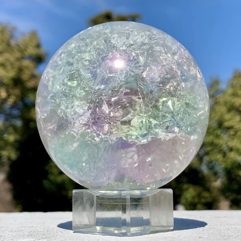 Irridescent Titanium Rainbow Quartz Crystal Ball Sphere Orb New - Picture 6 of 12